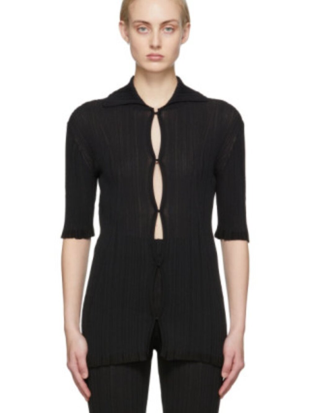 MCQ ALEXANDER MCQUEEN NFT Token Black Rib Knit Cardigan Top - M -Cotton Blend